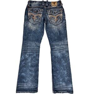 Rock Revival Rattan Low Rise Slim Bootcut Raw Wash denim jeans men's size 31x31